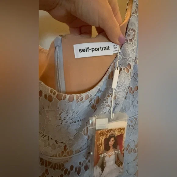 NWT- Self-Portrait Blue Midi Dress in Floral Lace - Picture 16 of 17